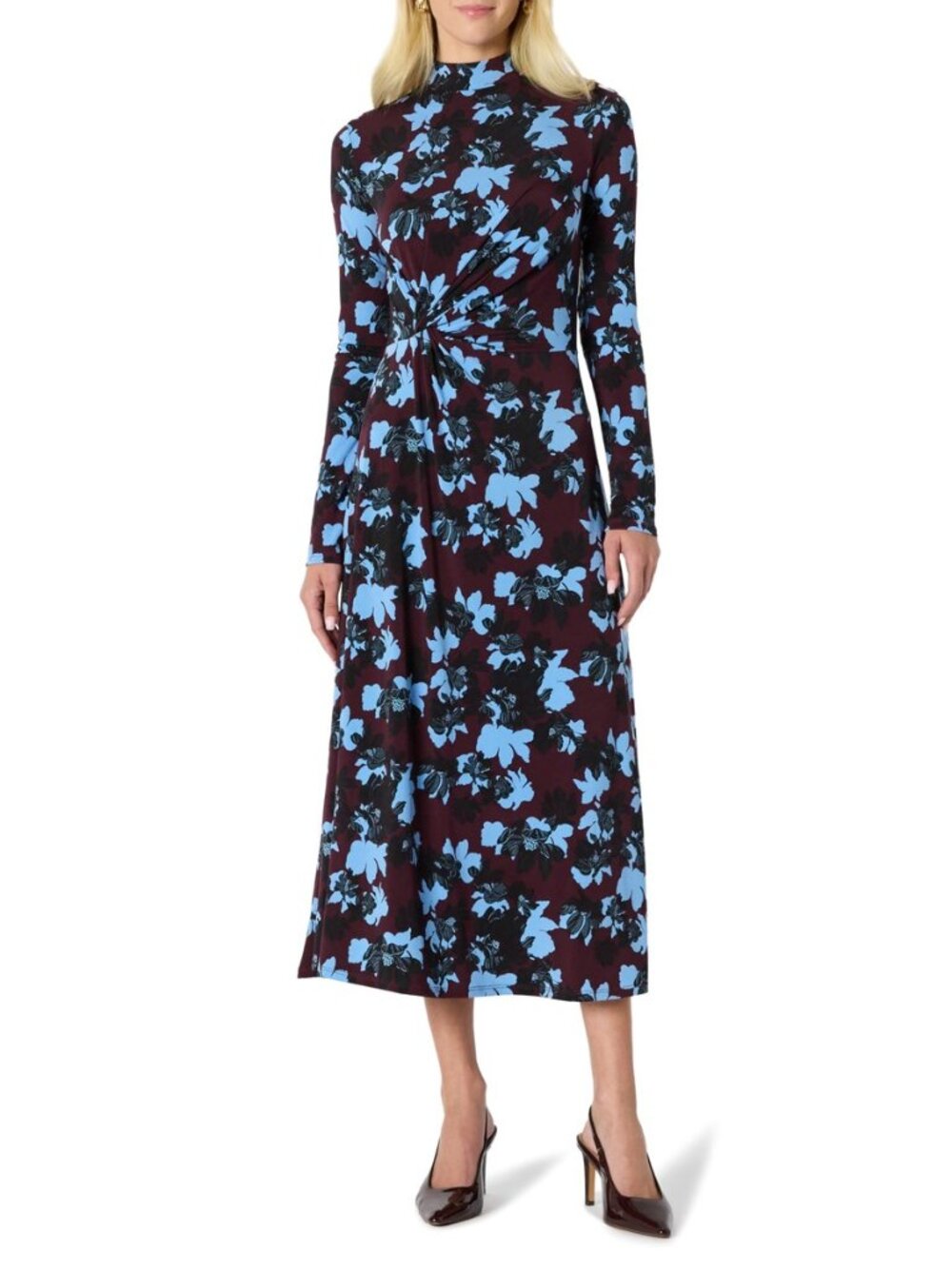 Women's Fit and Flare Jersey Long-Sleeved Maxi Dress